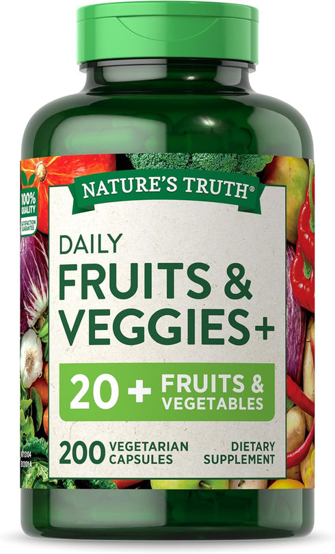 Nature's Truth Fruit and Veggies Supplement | 200 Vegetarian Capsules | 20+ Fruits & Vegetables | Non-GMO, Gluten Free,