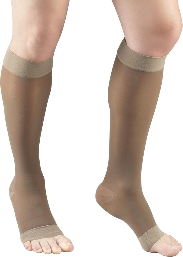 Truform Sheer Compression Stockings, 15-20 mmHg, Women's Knee High Length, Open Toe, Taupe