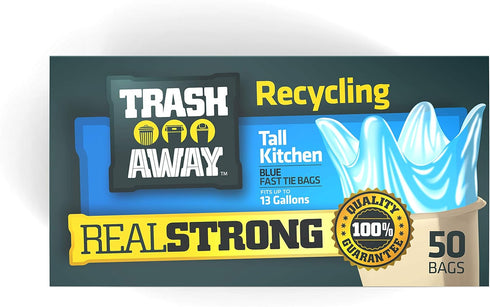 Heavy Duty Recycling Bags, 50 Ct, 13 Gallons, Tall & Strong Bags for Home & Kitchen, Thick Recycle Bin Bags (Blue)