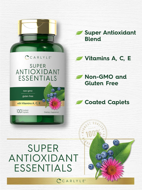 Carlyle Antioxidants Supplement | 100 Caplets - Nutritional Complex with Vitamin A, C, E | Non-GMO, Gluten Free