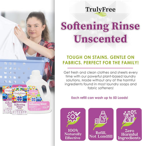 Unscented Softening Rinse Natural Fabric Softener - Plant-Based, Non-Toxic, Safe for Babies & Kids, 50oz Bottle
