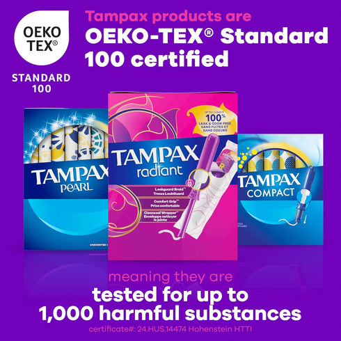 Multipack, 84 Count (3 Packs 28), Packaging Tampax Radiant Tampons for Women with LeakGuard Braid, Regular/Super