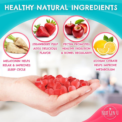 Next Gen U Melatonin Gummies, 10 mg Supplement, Strawberry Flavored, 120 Vegan Gummies