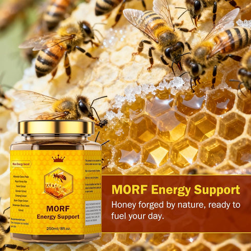MORF Energy Support 250ml /8 oz Honey, Date Paste, with Pecan Nuts, Ginger Extract, Glass Jar