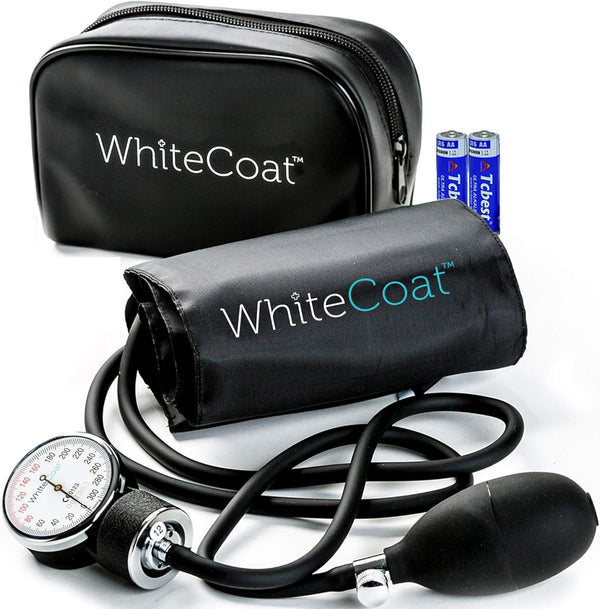 White Coat Deluxe Aneroid Sphygmomanometer - Professional Blood Pressure Monitor with Black Cuff