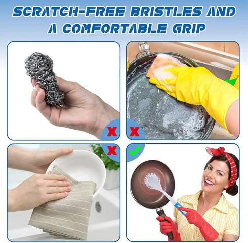 Hsei 6 11 Inch Pcs Blue Kitchen Scrub Dish Brush Bulk with Handle Cleaning Dish Scrubber with Stiff Bristles Washing