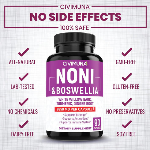 Noni Capsules 8850mg - Noni, Boswellia, White Willow Bark - 3 Months Supply