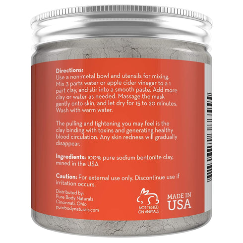 Pure Body Naturals Bentonite Clay Powder for DIY Detox Body & Face Mask, 8.0 oz