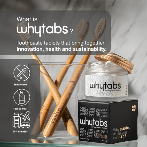 whytabs (70 Count, 1 Toothpaste Tablets Plus Enamel Repair, Fluoride Free, Probiotics, Travel Friendly Month)