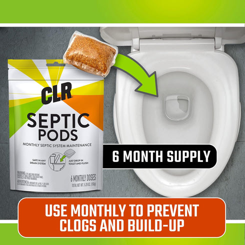 CLR Septic System Treatment Pods, Dissolvable and Easy to Flush, Biobased Ingredients, 6 Month Supply
