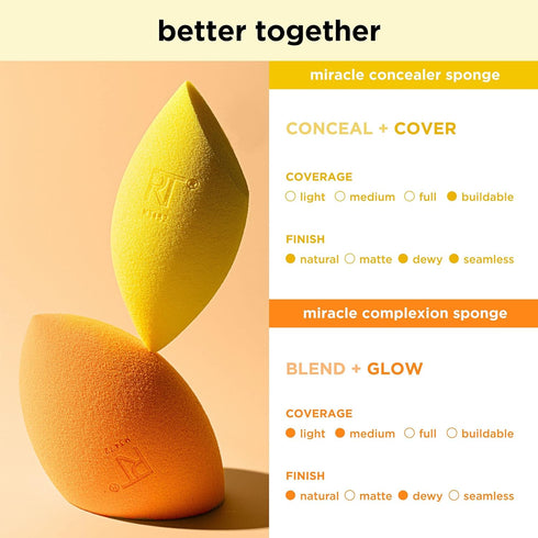 Real Techniques Miracle Complexion Sponge + Concealer Sponge Duo, Makeup Blending Sponges, 2 Count