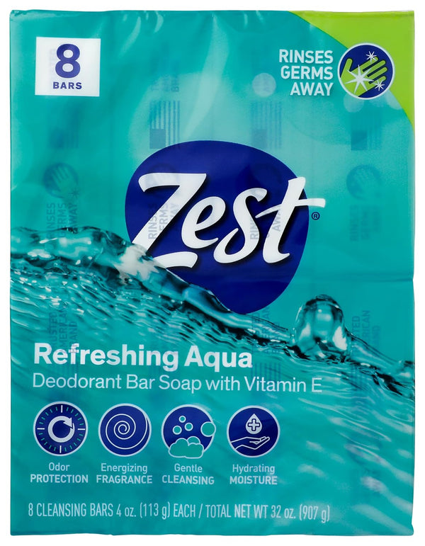 Zest 8-Bar Bath Size Soap, Aqua, 4 Ounce per Bar, 32 Ounce Total