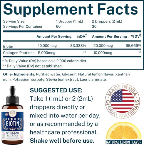 Liquid Biotin for Hair Growth, 10,000mcg Collagen 5,000mcg, Extra Strength Liquid Drops for Women, 2oz