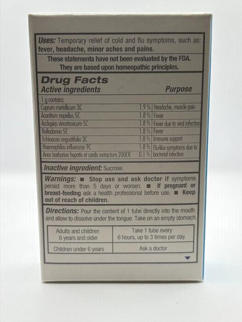 GUNA-Flu for Relief of Flu-Like Symptoms, Body Aches, Headache, Fever, Chills, Fatigue - 6 Tubes