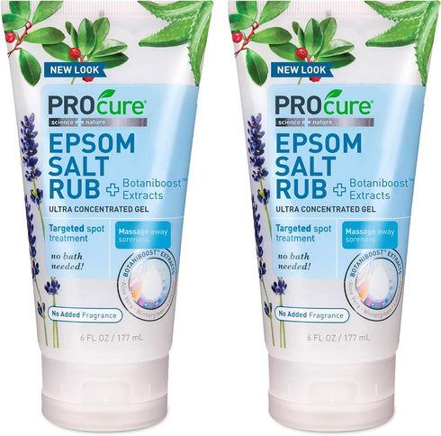 PROcure Epsom Salt Rub Gel with Aloe Vera - Soothes Muscle Tension and Aches, 6 Fl Oz (Pack of 2)