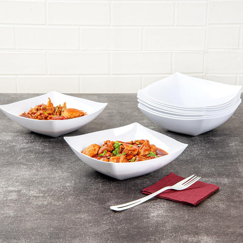Restaurantware Moderna 32 Ounce Fancy Plastic Bowls, 10 Square Disposable Salad Bowls for Warm and Cold Foods