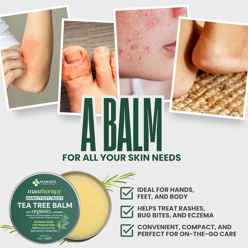 KESMEDIK Tea Tree Oil Balm for Skin, Soothes Itching, Rashes & Dry Skin, Antifungal Defense for Athletes Foot, Jock