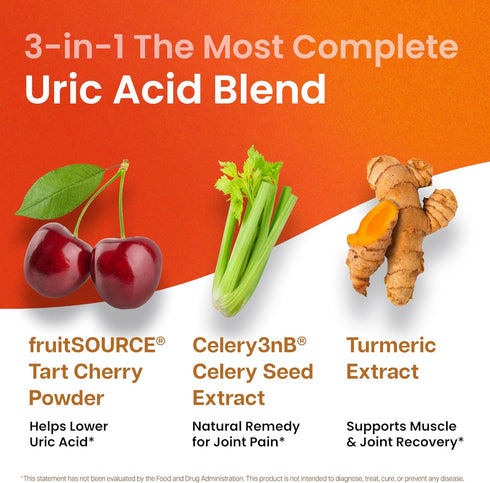 3 in 1 Uric Acid Flush Cleanse – Tart Cherry Extract with Turmeric & Celery Seed Supplement, 60 Veggie Capsules