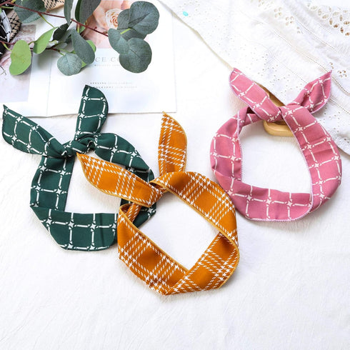 ONEYE Wire Headbands for Women - Twist Bow Hairbands, Fashion Check Bunny Ears Headwraps, 8 Count Hair Accessories