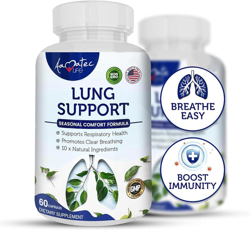 Lung Support Dietary Supplements, Herbal Breathing Support, 60 Capsules Non GMO for Lung Health
