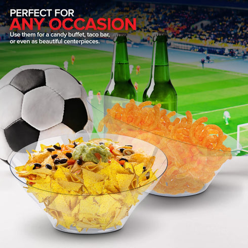 54oz Clear Plastic Serving Bowls, 4 Pack Large Disposable Candy Dishes for Chips, Snacks, Salad Bar, Party Supplies