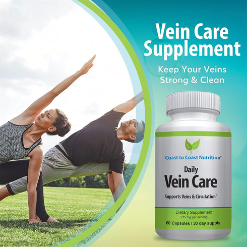 Daily Vein Care Supplement Capsules, Circulation Formula with Calcium, Vitamin D3, K2, BioPerine, 60 Capsules