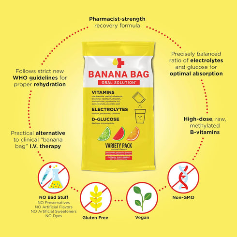 Banana Bag Oral Solution - Pharmacist Recovery Formula, Variety Pack of 6