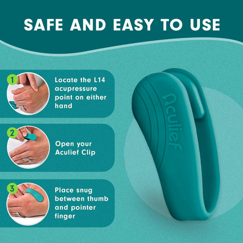 Aculief Wearable Natural Acupressure Migraine Relief Clip - Regular Teal - Drug-Free Headache & Tension Relief