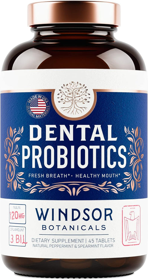 Oral Probiotics for Teeth and Gums, 45 Chewable Mint Tablets for Bad Breath Treatment, 3BN CFU