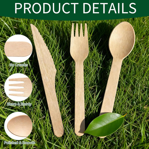 Set, 500 Pack (200 200 100 Compostable Wooden Cutlery Disposable Wood Utensils Spoons, Forks, Knives), Biodegradable