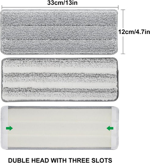 Flat Mop Pads, 5 Pack 13" x 4.9" Microfiber Mop Head Replacement Pads, Washable Squeeze Cleaning Mop Heads