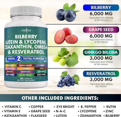 NEW AGE Eye Health Vitamins with Bilberry, Lutein & Zeaxanthin, 60 Count