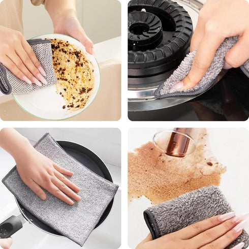 12 Pcs Bamboo Charcoal Fibre Non-Scratch Wire Dishcloth, Reusable Kitchen Cleaning Rags for Wet and Dry