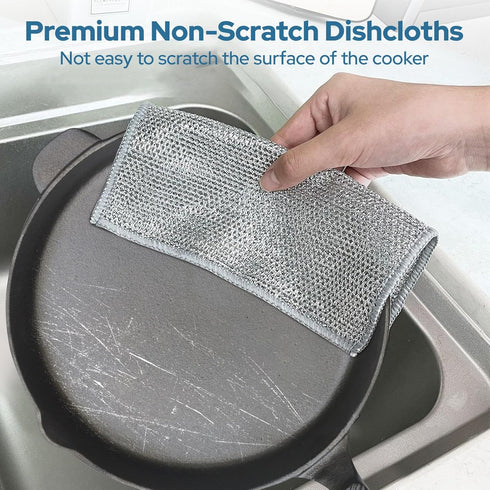 12PCS Three Layer Steel Wire Dishcloth, Multi-Functional Non-Scratch Cleaning Rags for Kitchen Cookware and Plates