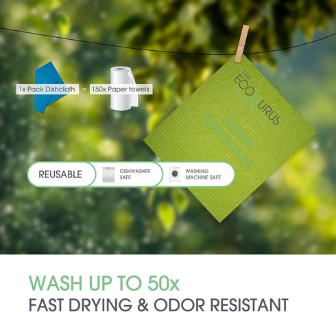 Premium Swedish Dishcloths (10 x Green) - Eco-Friendly, Reusable, Absorbent, Multi-Surface, Original Made in Sweden