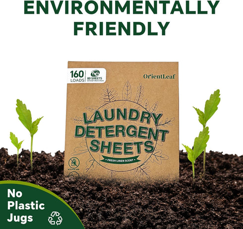 Laundry Detergent Sheets Fresh Scent, Eco-Friendly, Hypoallergenic, Powerful Cleaning, 80 Sheets, Up to 160 Loads