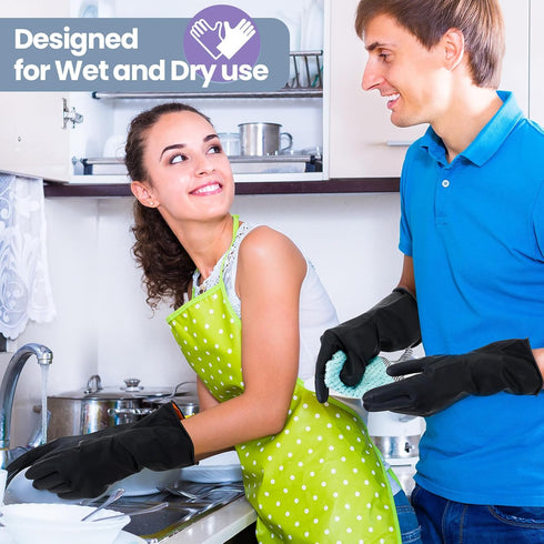 Hushee 24 Pcs Reusable Kitchen Dishwashing Gloves, Heavy Duty Coral Velvet Kitchen Dishcloth, Non-Slip Black Rubber