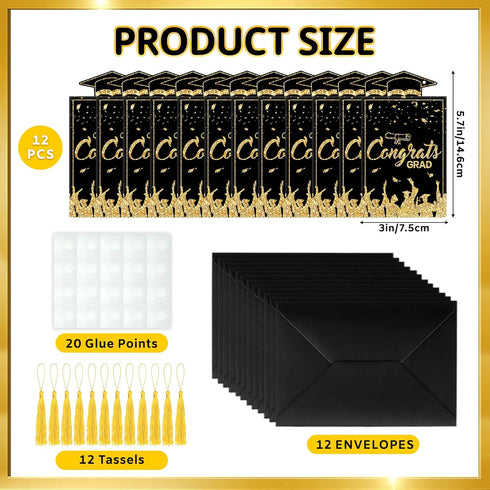 Sereliy 12 Sets Graduation Gift Money Holder with Envelopes & Tassels, Graduation Money Holder Cards, Congrats Grad