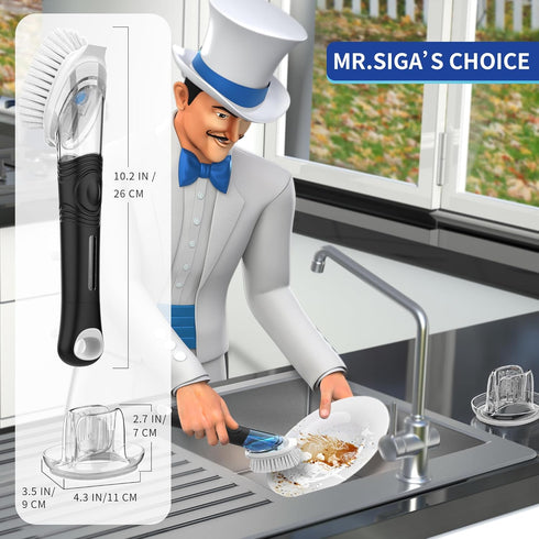 MR.SIGA Soap Dispensing Dish Brush Storage Set - Kitchen Brush with Holder for Pot, Pan, Sink Cleaning