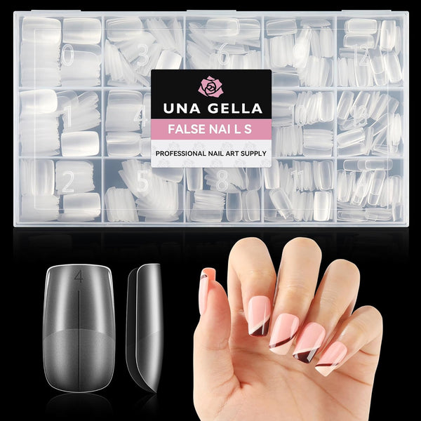 UNA GELLA Short Square Nail Tips, Pre-buff Soft Gel X Matte False Nails, 504Pcs in 15 Sizes