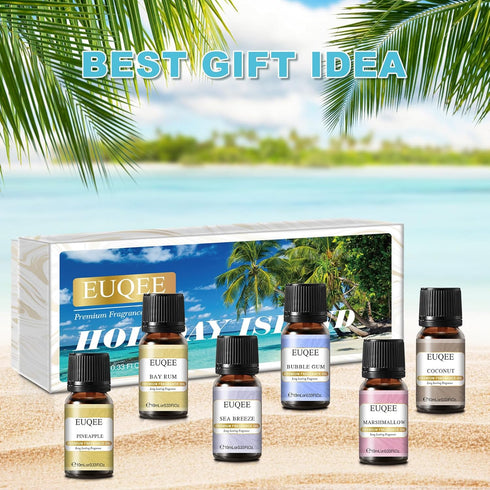 Holiday Island Fragrance Oil Gift Set of 6, Summer Essential Oils for Humidifier, Aromatherapy - 10ml