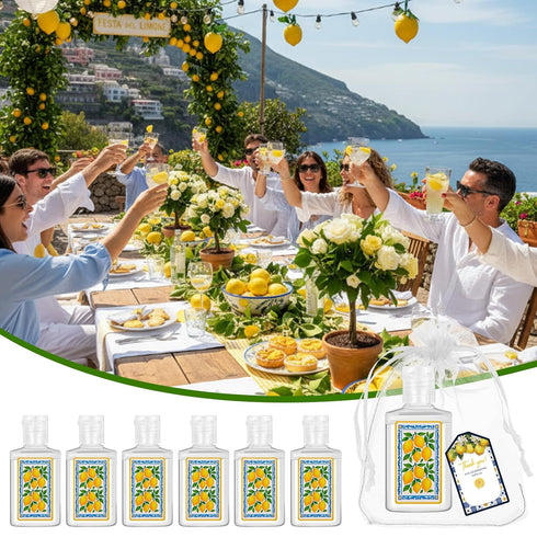 Leinuosen 36 Sets 1oz Summer Amalfi Coast Wedding Party Favors for Guests Mini Hand Sanitizer with Organza Bags