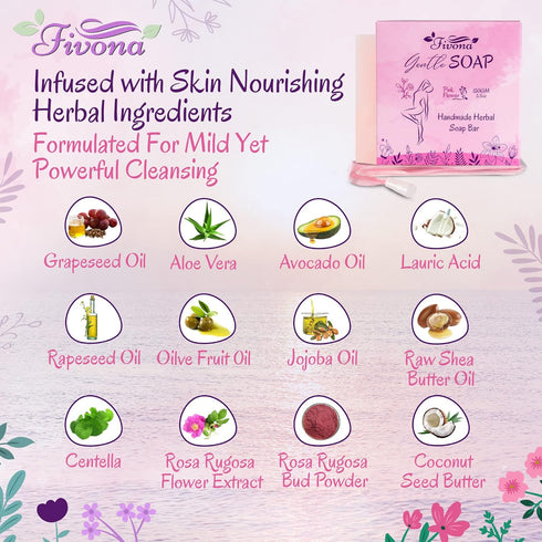 Set 3 3 5.3 oz FIVONA Pink Yoni Soap Bar of - Gentle Feminine Wash & Body Cleansing Bars, Herbal Soap with Natural