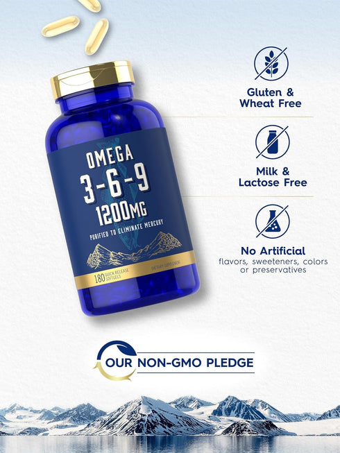 Carlyle Omega 3-6-9 1200mg | 180 Softgel Capsules | Triple Omega Supplement with Fish, Flaxseed & Borage Oils