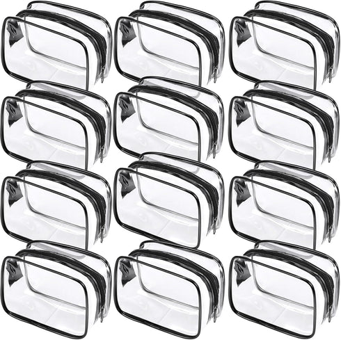 Weewooday 12 Pieces Clear Cosmetics Bag, PVC Zippered Toiletry Carry Pouch, Waterproof Makeup Bag - Small, Black