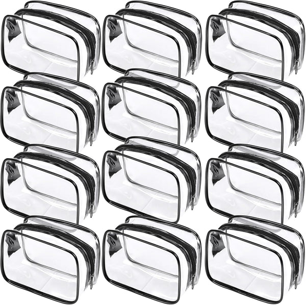 Weewooday 12 Pieces Clear Cosmetics Bag, PVC Zippered Toiletry Carry Pouch, Waterproof Makeup Bag - Small, Black