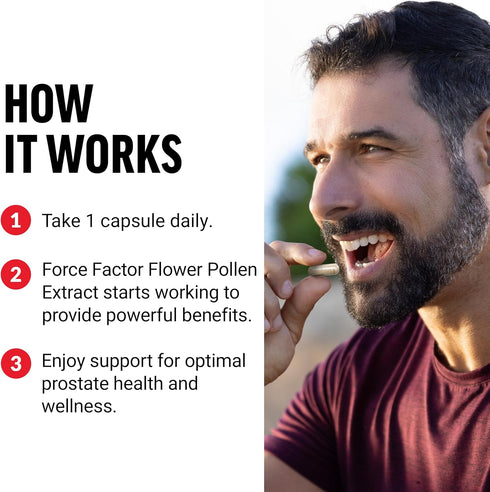 FORCE FACTOR Flower Pollen Prostate Support Supplement, 500mg Vegan Capsules for Men’s Health, 60 Count