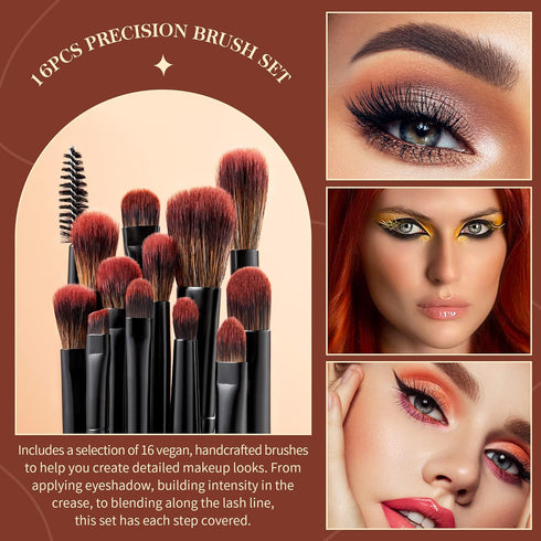 Jessup Eye Brushes Set, Vegan Makeup Brushes with 16pcs Premium Synthetic Brushes for Concealer, Powder, Eyeshadow