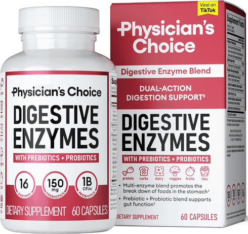 Physician's CHOICE Digestive Enzymes - 60 CT Multi Enzymes with Organic Prebiotics & Probiotics for Digestive Health