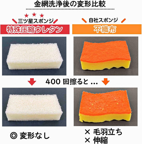 Wise ASSO AS-018 Mitsuboshi Sponge for Dishwashing, Set of 4, Made in Japan, White